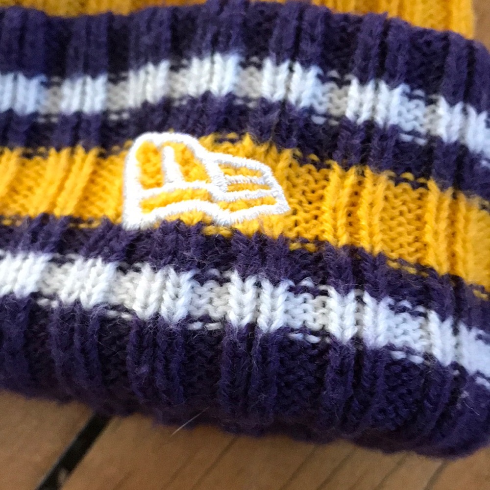 New Era Ribbed Knit Beanie with Pom - Yellow,‎ Purple, White - Picture 2 of 3